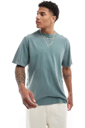 Abercrombie & Fitch – Vintage-T-Shirt in blauer Acid-Waschung mit Abnutzungsdetails
