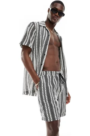 South Beach – Häkel-Strandshorts in -Weiß mit Streifen, Kombiteil
