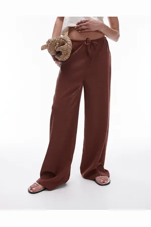 Topshop – Oversize-Hose in Rostrot mit Knitterstruktur, geradem Schnitt und Tunnelzug
