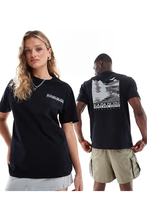 Napapijri – Pali – T-Shirt in hellem mit Landschafts-Rückenprint