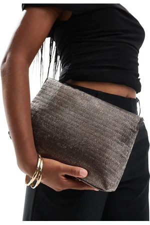 ASOS – Strukturierte Clutch in Gunmetal-Silber mit Reißverschluss oben