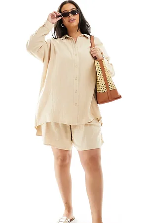 Yours – Shorts aus grob gewebter Baumwolle in Beige, Kombiteil