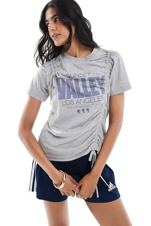 COLLUSION – Gerafftes T-Shirt mit „Valley“-Grafikprint und kurzem Schnitt