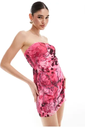 ASOS – Verziertes Minikleid mit plissierter Seite und abstraktem Blumenmuster