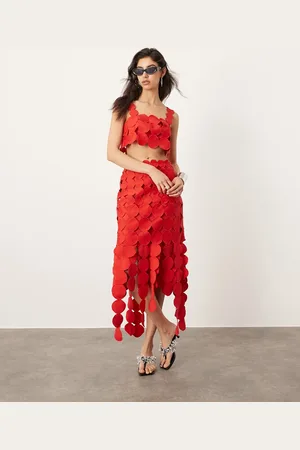 ASOS – Midirock in Rot mit markantem Kreisdesign, Kombiteil