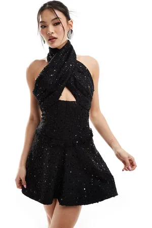 HEIRESS BEVERLY HILLS – Premium – Neckholder-Minikleid in aus Bouclé mit Rüschensaum
