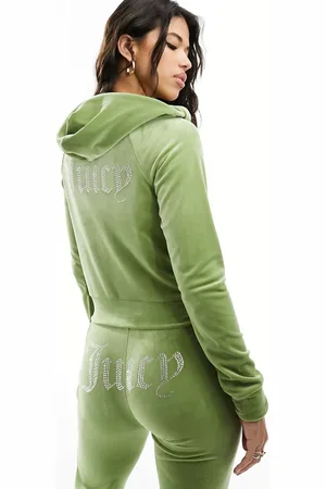 Juicy Couture – Trainingsanzug-Kapuzenjacke aus Velours in Moosstein mit Strassbesatz, Kombiteil
