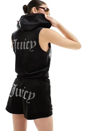 Juicy Couture – Trainingsjacke aus Velours in mit Reißverschluss, Kapuze und Strassbesatz, Kombiteil