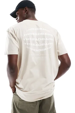 Threadbare – Oversize-T-Shirt in Steinbeige mit Logo und Rückenprint