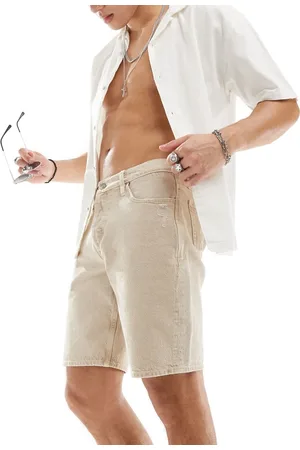 River Island – Slim Fit Jeansshorts in Steinbeige