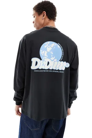 Dr Denim Dr. Denim – Reno – Langärmliges, locker geschnittenes Shirt in gebrochenem mit Grafikdruck auf der Rückseite