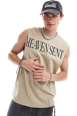 COLLUSION – Oversize-Tanktop in Steinbeige mit „Heaven Sent“-Print
