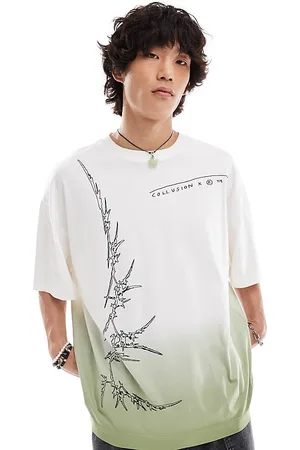 COLLUSION – Oversize-T-Shirt in Stein-Waschung mit Farbverlauf und Grafikprint