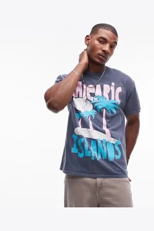 Topman – Oversize-T-Shirt in verwaschenem mit „Balearic“-Print