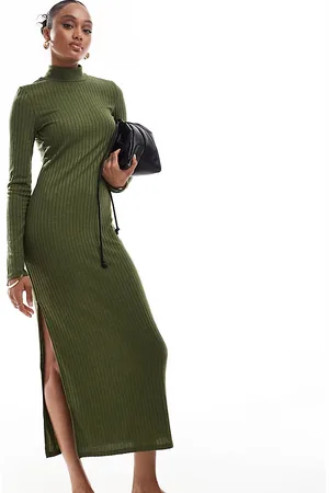 VERO MODA – Dunkelgrünes Maxikleid aus geripptem Jersey