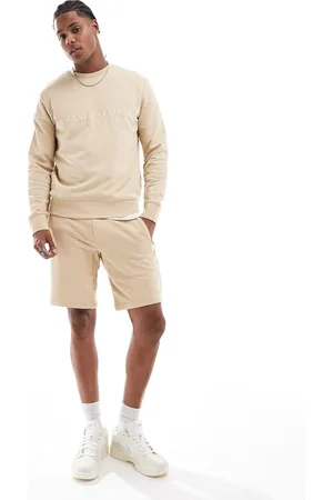 Armani Exchange – Sweat-Shorts in Beige mit linearem Logo, Kombiteil