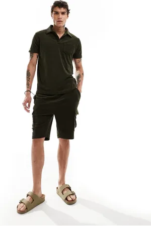 Brave Soul – Cargo-Shorts aus Frottee in Khaki, Kombiteil