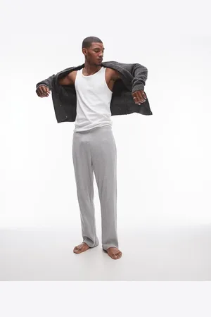 Topman – Gerade geschnittene Lounge-Jogginghose in Hellgrau mit Waffelstruktur