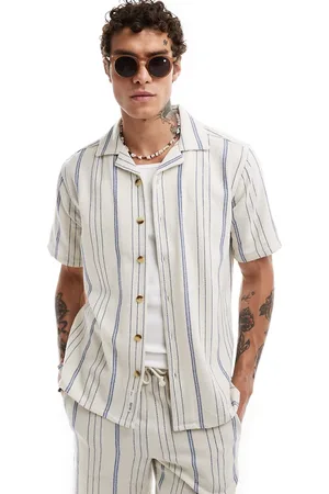 Only & Sons – Gestreiftes Webstoff-Hemd in Beige und mit Reverskragen, Kombiteil