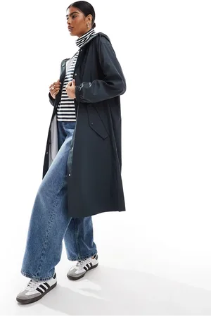 ASOS – Langer, gummierter Regenparka in Mitternachtsblau