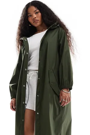 ASOS ASOS DESIGN Petite – Gummierter, langer Regen-Parka in Khaki