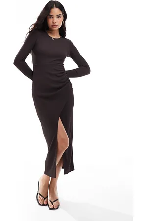Closet – Langärmliges Maxikleid in Schokobraun