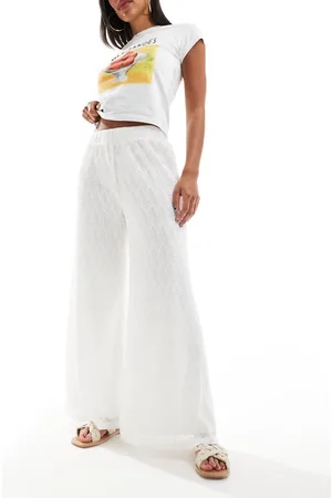 Closet – Strukturierte Hose in Elfenbein mit weitem Bein