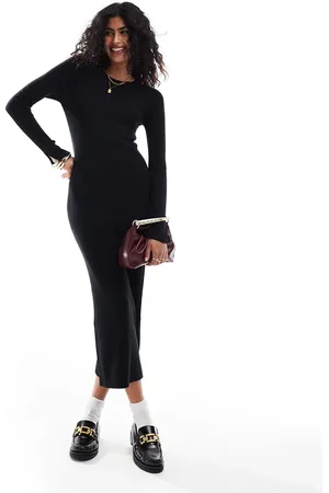 ASOS – Maxi-Strickkleid in mit Rundhalsausschnitt und geschlitzten Bündchen