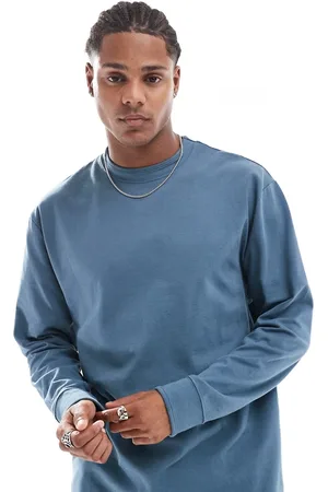 ASOS – Langärmliges Shirt in Blau mit Ärmelmanschetten und lockerem Schnitt