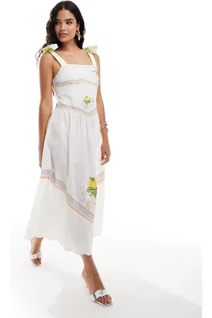 Never Fully Dressed – Corfu – Besticktes Midaxikleid in mit Bindeträgern
