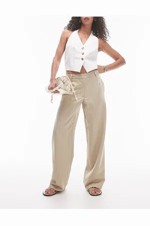 Topshop – Tief sitzende Hose in gestreiftem Sand