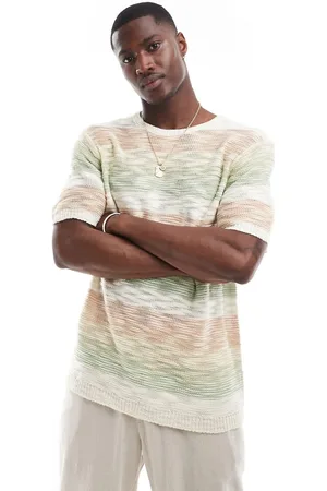 ASOS – Oversize-Strick-T-Shirt in Grün und Orange mit Space-Dye-Slub-Muster