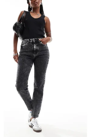 Noisy May – Moni – Straight Jeans in dunkelgrauer Waschung mit hohem Bund