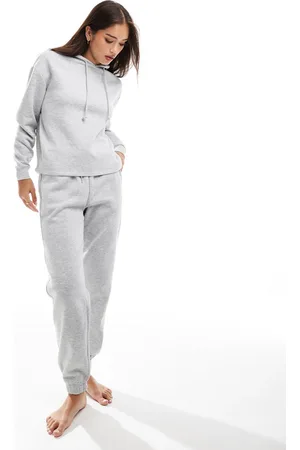 Pieces® – Jogginghose aus Sweatshirt-Stoff in meliertem Hellgrau mit Kordelzugbund, Kombiteil