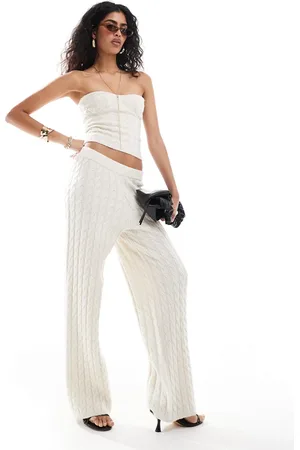 4th & Reckless – Strickhose in Creme mit Zopfmuster und weitem Schnitt, Kombiteil