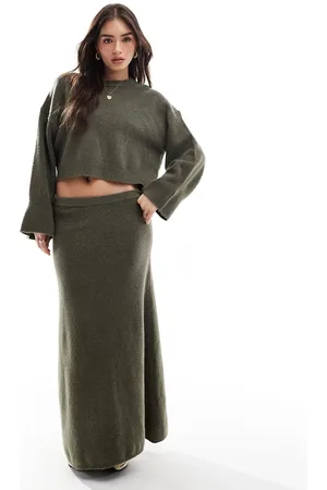 ASOS – Maxi-Strickrock in Khaki mit A-Linien-Schnitt, Kombiteil