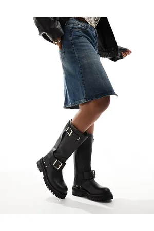 AllSaints – Tay – Bikerstiefel aus Leder in mit Schnallen