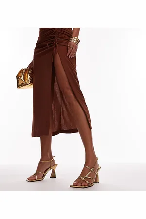 Topshop – Gracy – Riemchen-Sandalen in Gold mit Blockabsatz, weite Passform