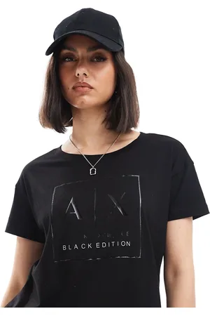 Armani Exchange – Schwarzes T-Shirt mit glänzendem Logo-Schriftzug