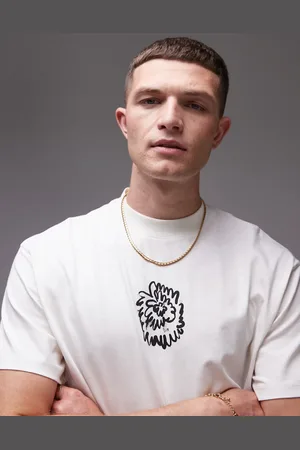 Topman – Oversize-T-Shirt in Ecru mit gemaltem Blumen-Print auf Vorder- und Rückseite