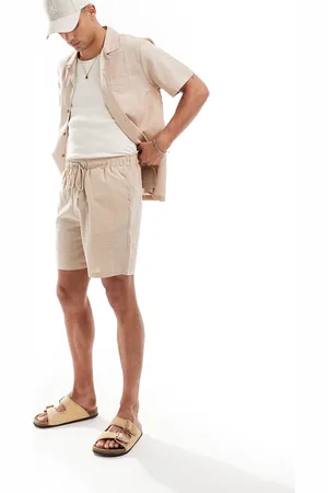 South Beach – Strandshorts aus Seersucker in Haferbeige mit farblich abgestimmten Streifen
