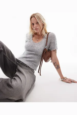 Topshop – T-Shirt aus Pointelle-Strick in