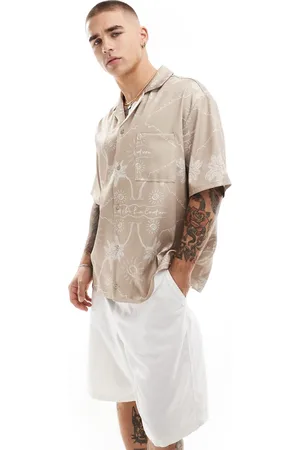The Couture Club – Hemd in Beige mit Palmenstickerei