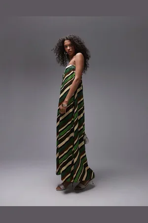Topshop – Trägerloses Maxikleid aus Satin in mit Streifenprint