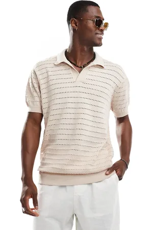 South Beach – Strandpolohemd aus Strick in Hellbeige mit Oversize-Passform