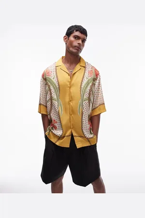 Topman – Kurzärmliges Satin-Hemd mit botanischem Print mit Bordüren