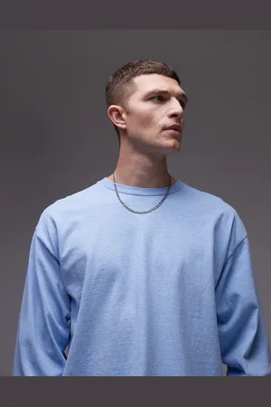Topman – Langärmliges Shirt in hellblauer Vintage-Waschung