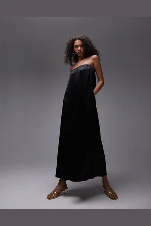 Topshop – Trägerloses Maxikleid aus Satin in