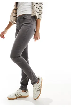 Morgan – Eng geschnittene Jeans in grauer Waschung mit hoher Taille