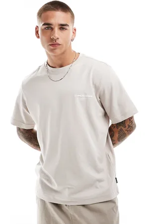 JACK & JONES – Oversize-T-Shirt in Beige mit Core-Brustprint